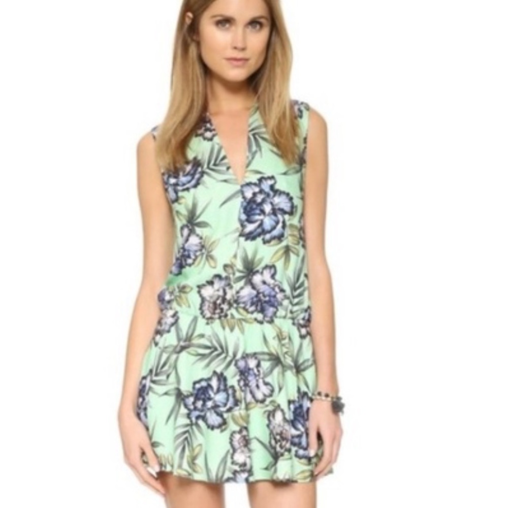 Alice + Olivia Mint Green Floral Mini Dress with Blue Flowers